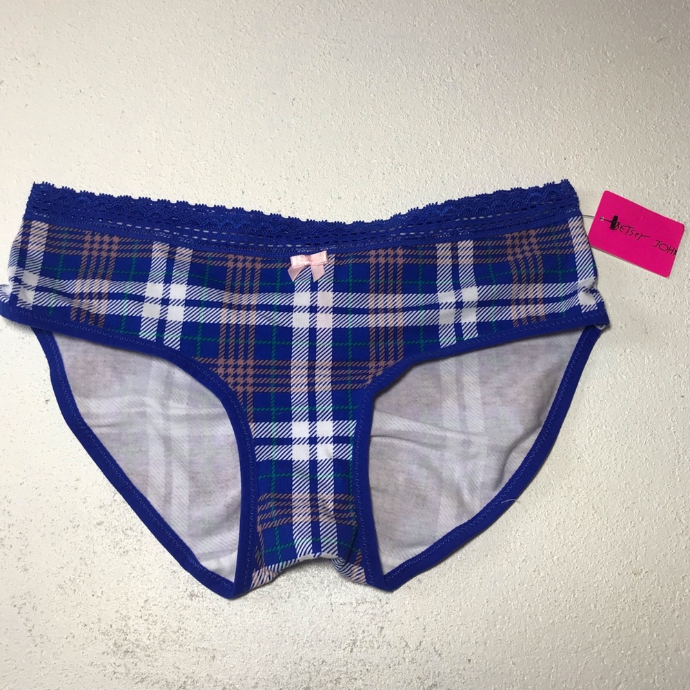 Betsey Johnson blue plaid cheeky Panties Small